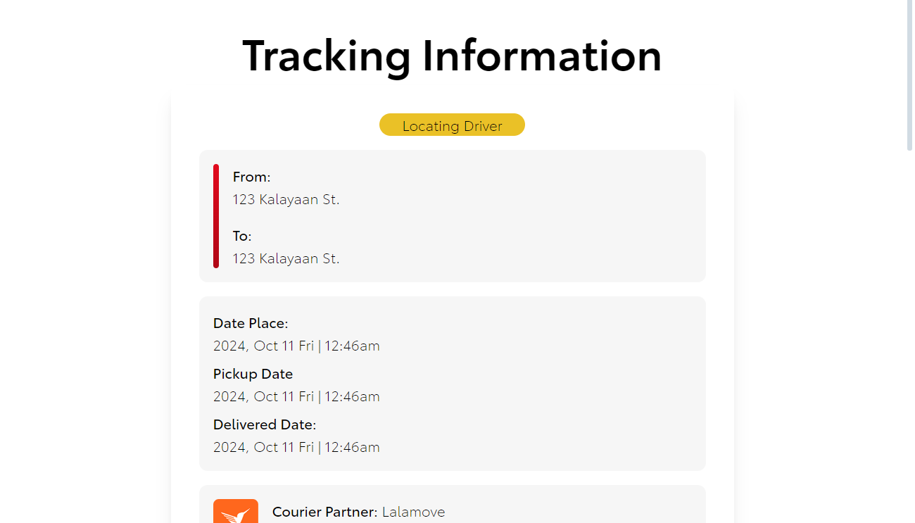 Tracking Detail Page